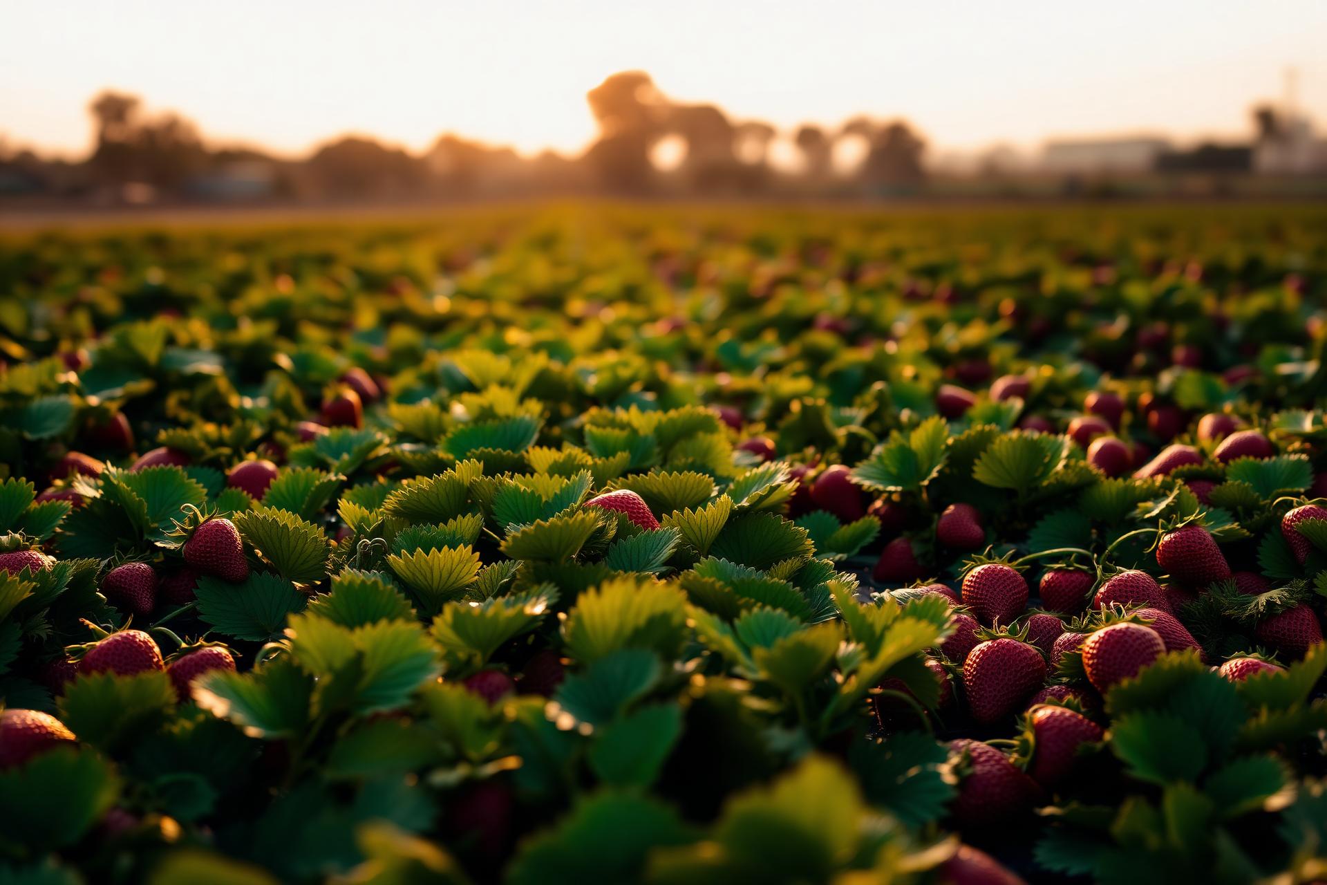 Strawberry field in Jos, Plateau State at golden hour